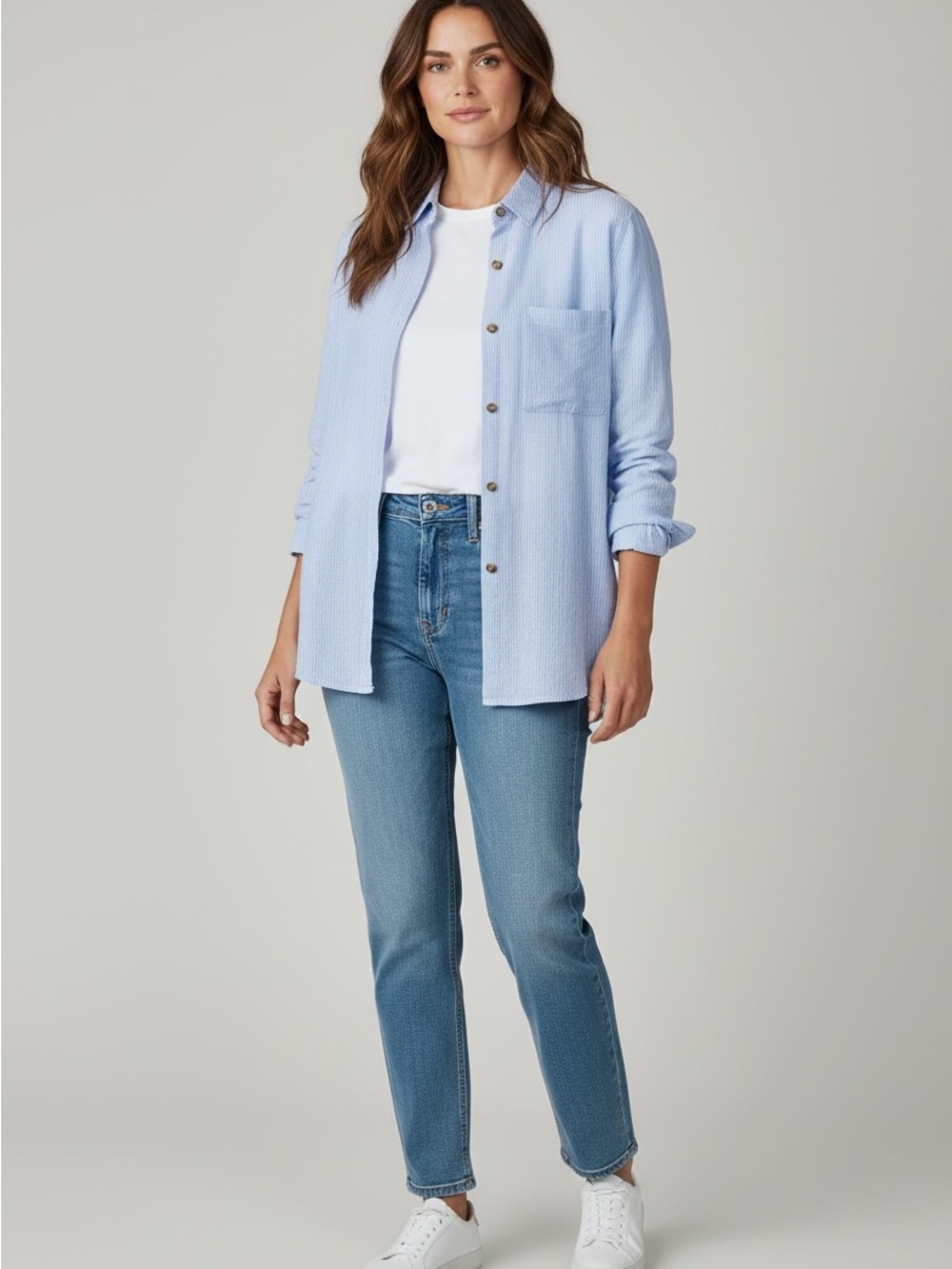 BE COOL Light Blue Pinstripe Casual Button-Down Shirt